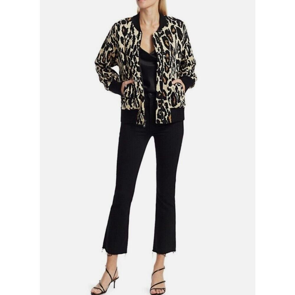 Diane von Furstenberg Full Zip Lon Leopard 100% Cotton Bomber Jacket Size XS EUC